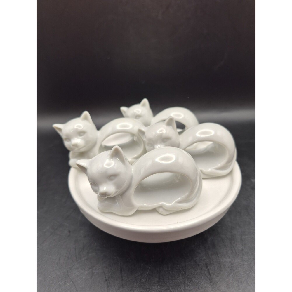 Vintage Napco Bone China Porcelain Cat Figuring/Napkin Holder White Japan(4)